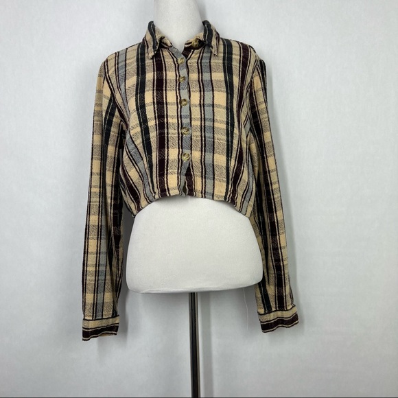 Urban Outfitters Tops - Urban Outfitters Brown Checkered Women’s znutton Down Crop Top Size Large